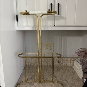 Vintage Gold Tone Valet Stand Toilet Paper with Magazine Storage
